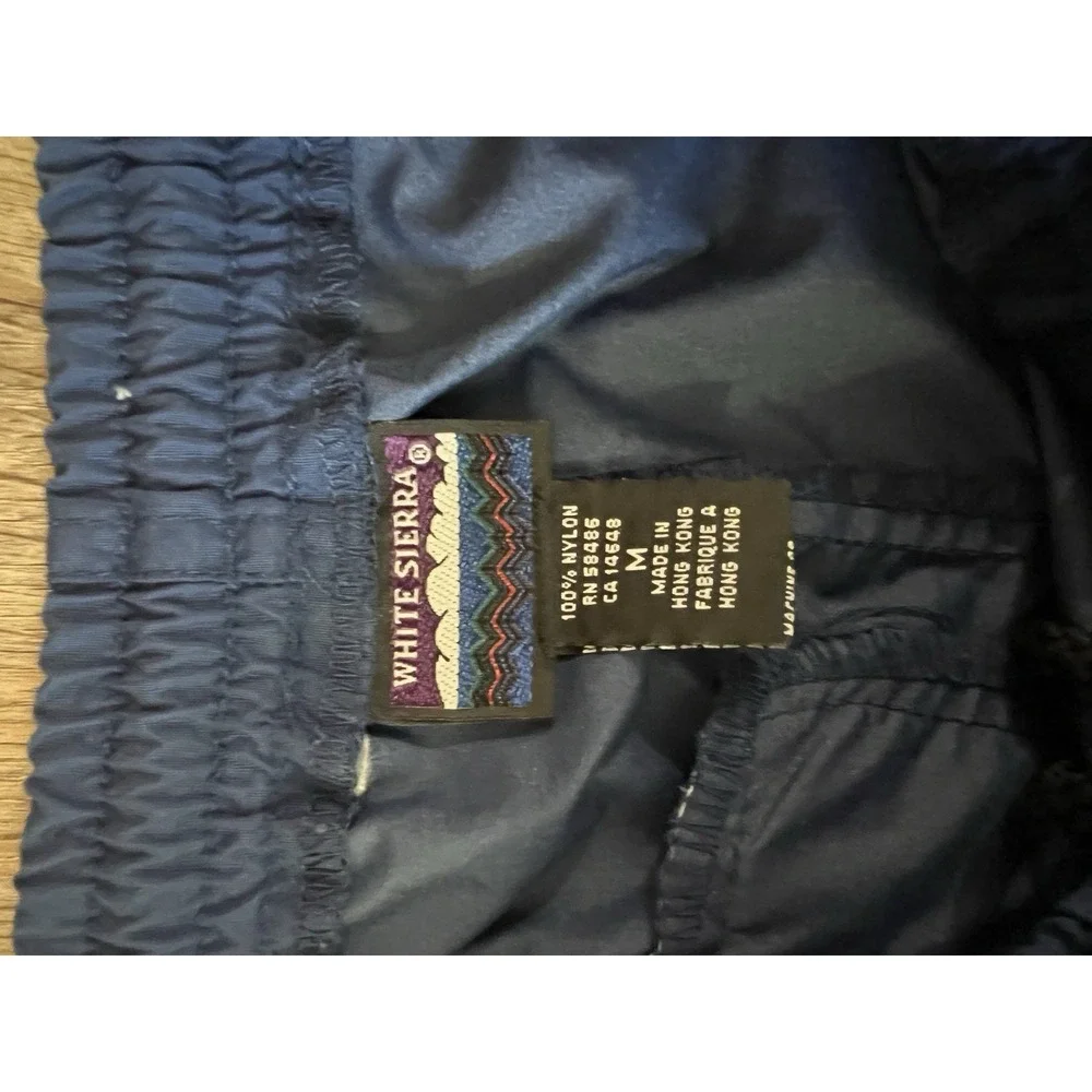White Sierra Mens Medium Nylon Hiking Pants Blue Zip Ankle Snap Outdoor Vintage